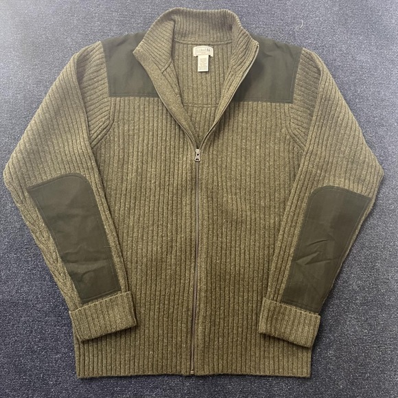 L.L. Bean Sweater Mens XLT Green Full Zip Mock Neck Wool Knit Pullover Big Tall